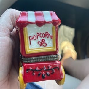 Ceramic popcorn stand cart trinket box w/ hinges lid